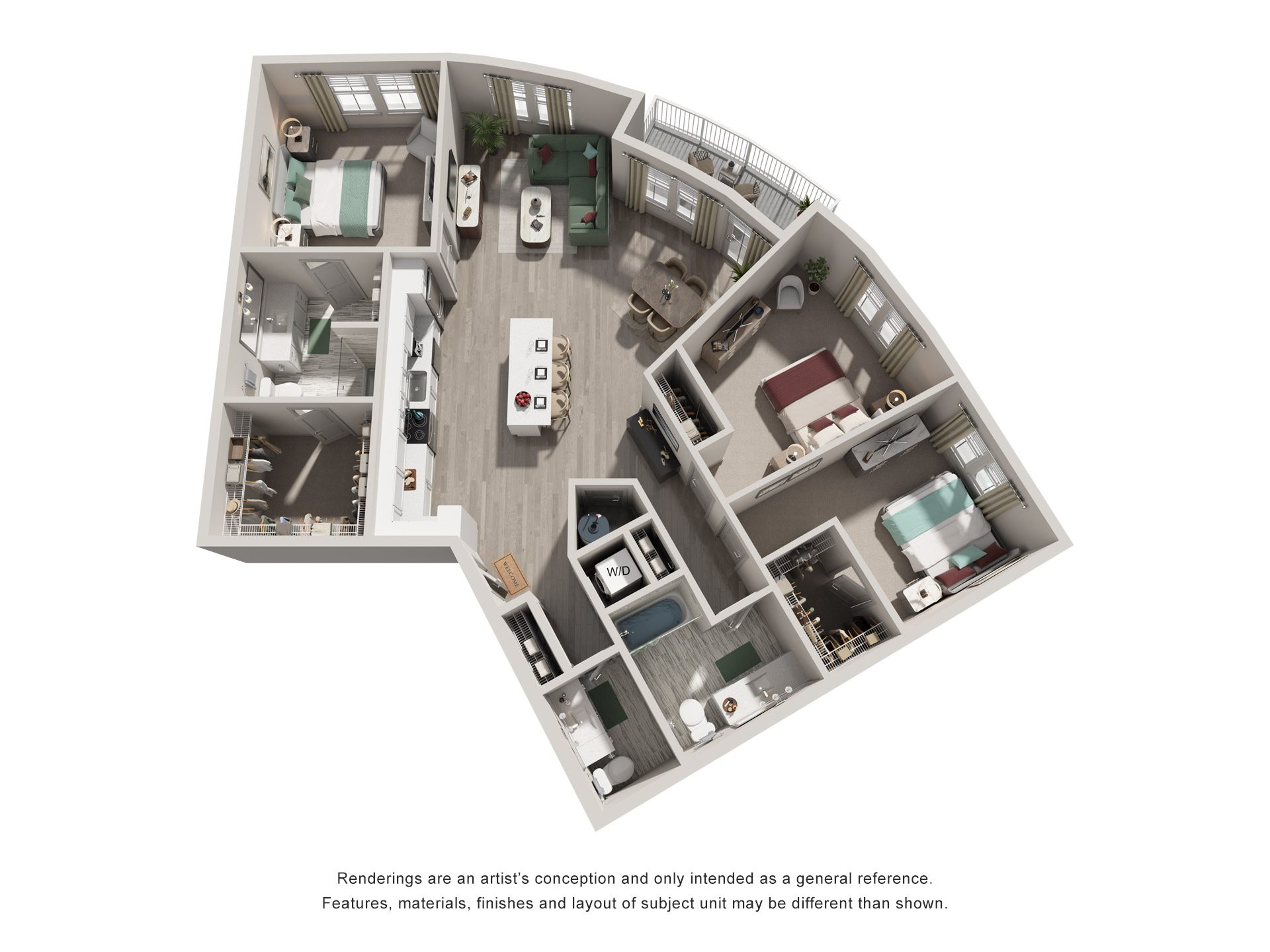 Floor plan for 3 beds, 2.5 baths, 1561 sqft
